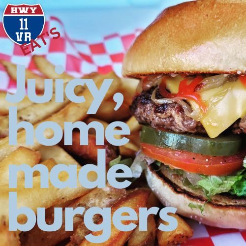 Home made burgers at HWY 11 VR eat's Oro-Medonte